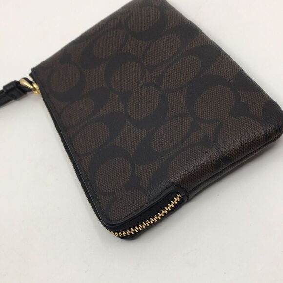 Coach F58035 Brown & Black Signature Coated Canvas Jacquard & Leather Wristlet - Picture 8 of 16